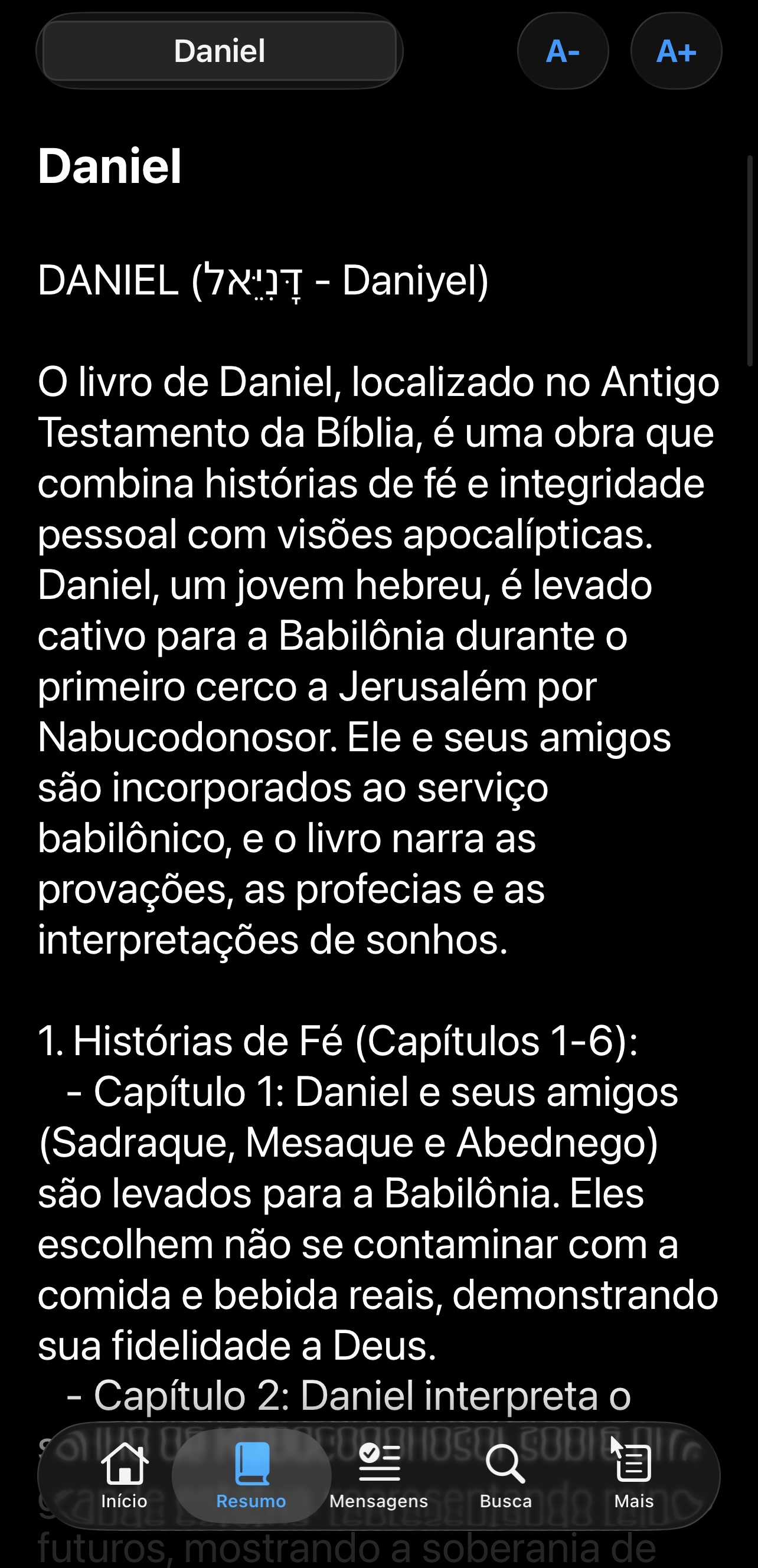 Tela do app Bíblia Resumo - Reflexão 3