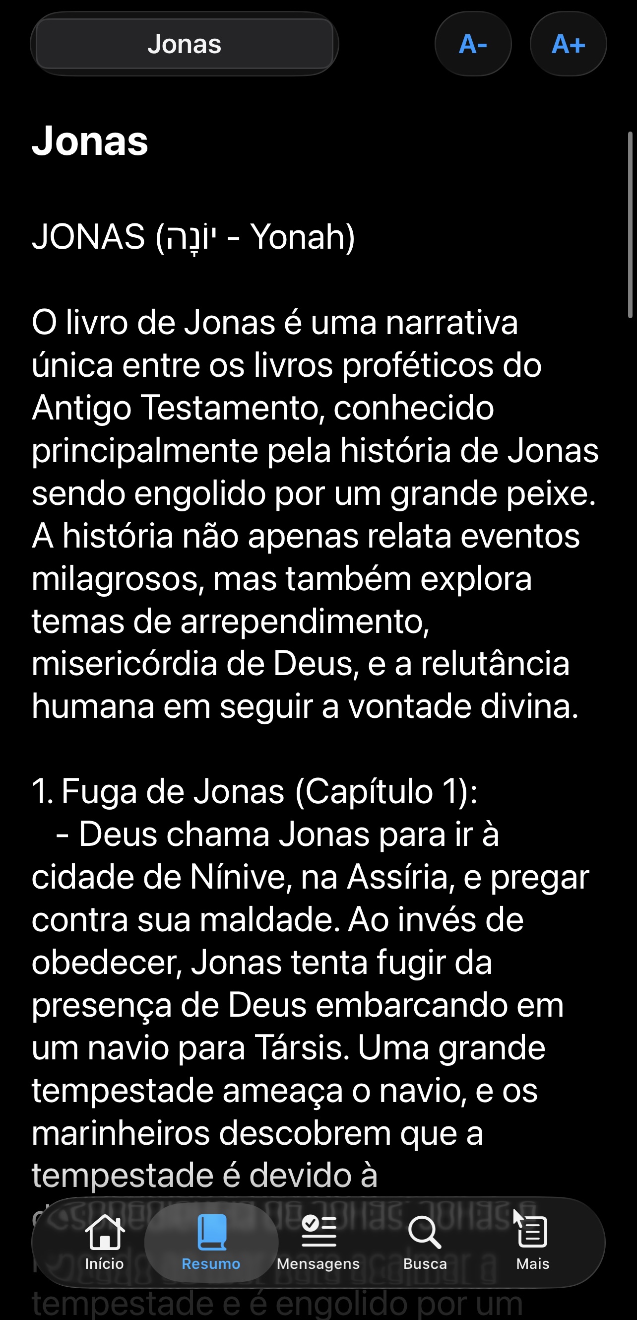 Tela do app Bíblia Resumo - Reflexão 4